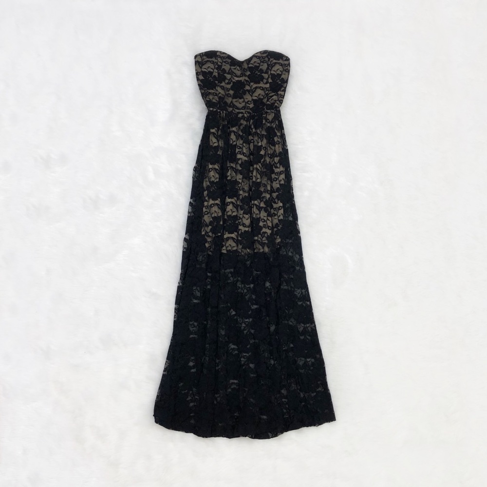 Black floral lace maxi dress
